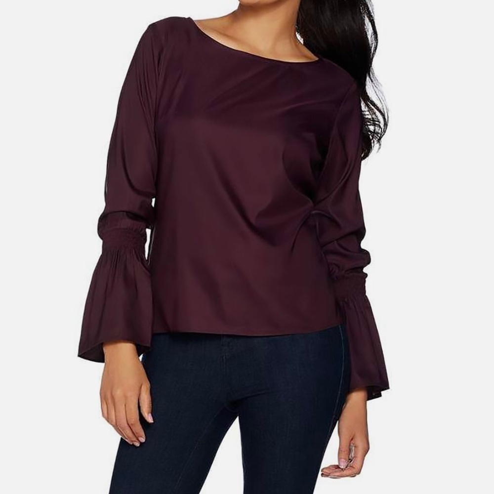 G.l.L.l. Long Sleeve Woven Top with Bell Sleeves PLUM SZ 12